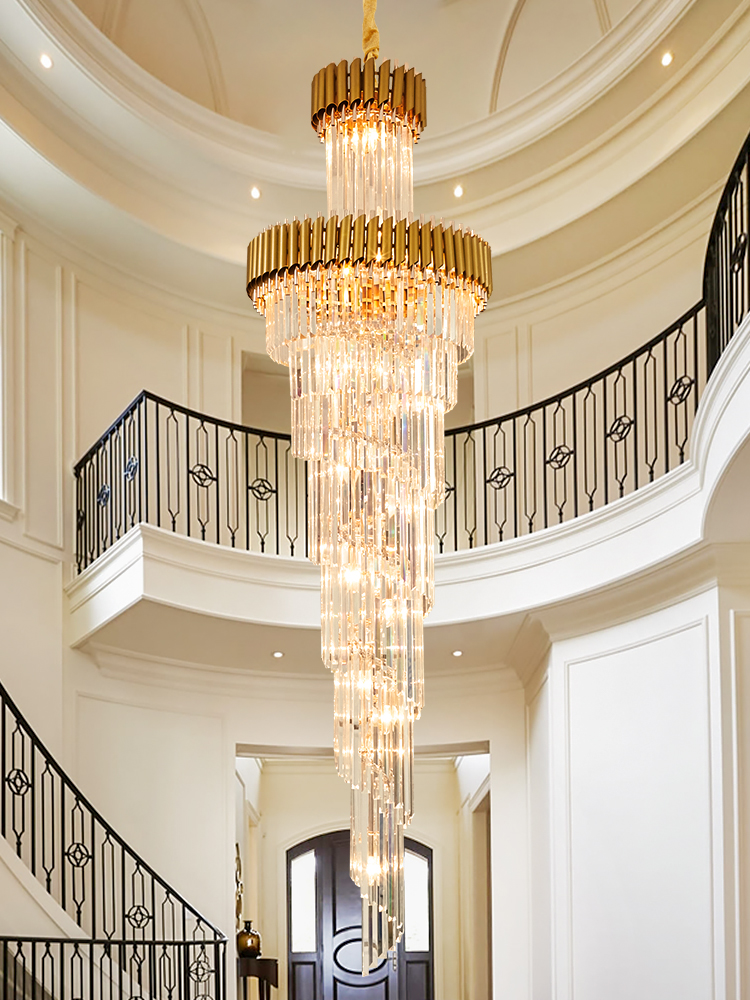 European Crystal Chandeliers Black Gold Modern Chandelier Lights Fixture LED Light American Long Stair Crystal Hanging Lamps Dia40cm-100cm