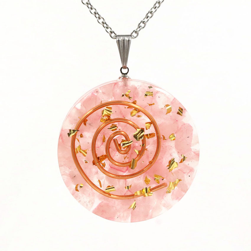 QIMOSHI Raw Quartz Round Coin Pendant Yoga chakra Necklace for Women Men Stone Crystal Circle Disc Pendants Jewelry