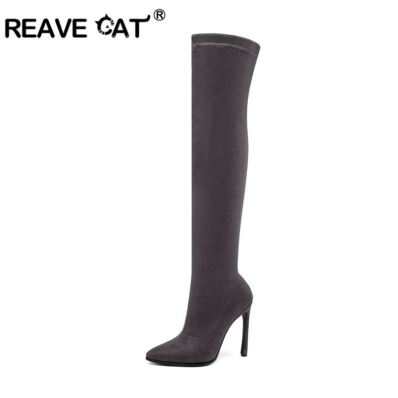 REAVE CAT Sexy kid suede Over the knee boots thin high heels stiletto stretched thigh high booties lady shoes botte femme, Black
REAVE CAT Sexy kid suede Over the knee boots thin high heels stiletto stretched thigh high booties lady shoes botte femme, Black