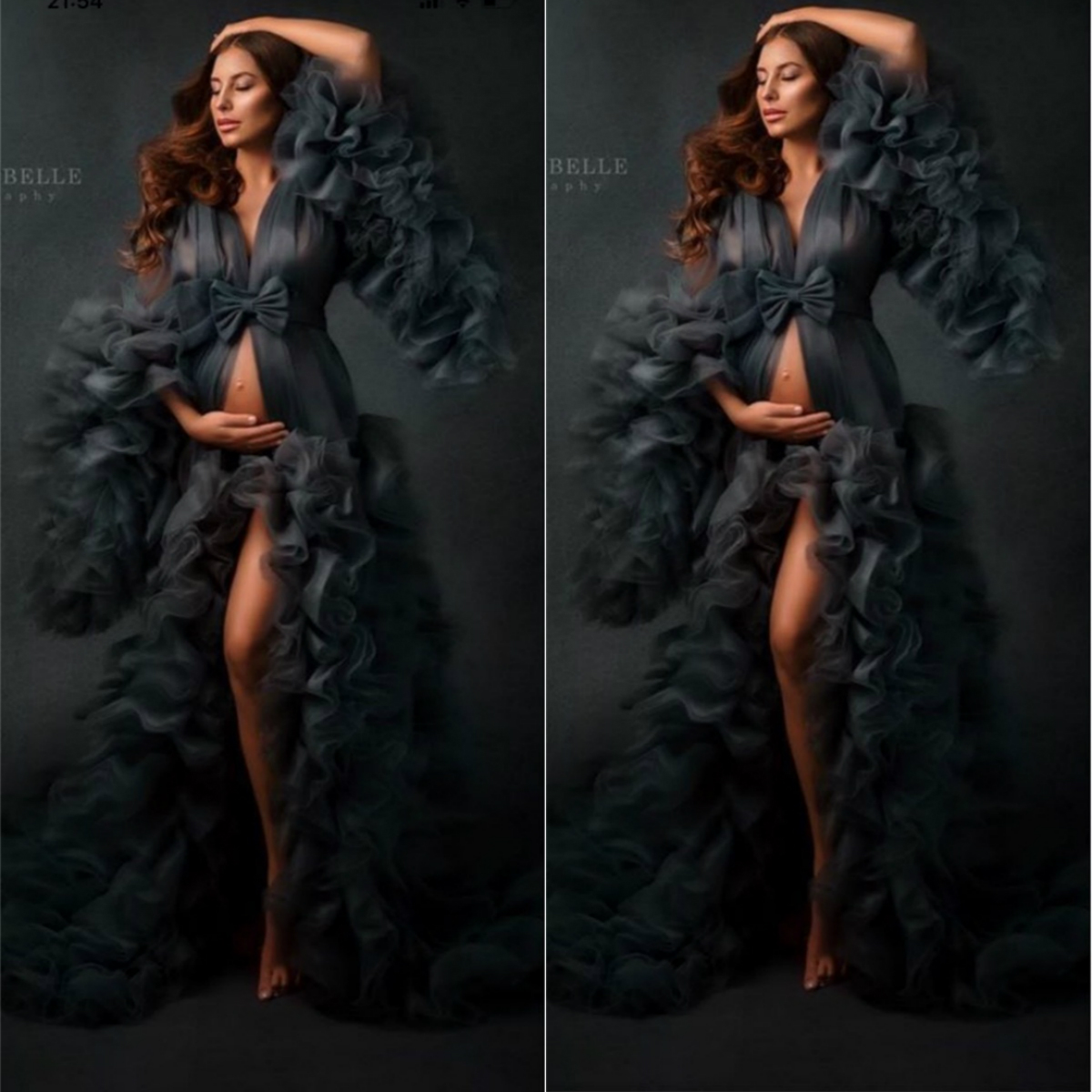 Black Illusion Ruffles Maternity Dress Photo Shoot Props Maternity Photography Gown Jacket Kimono Women Evening Prom Robe Bathrobe Sleepware