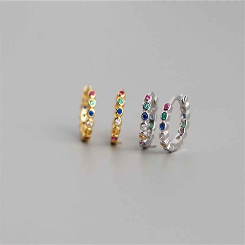 Authentic 925 Sterling Silver Hoop Earrings For Women Wedding Party Gifts Colorful CZ Zircon Round Circle Earring