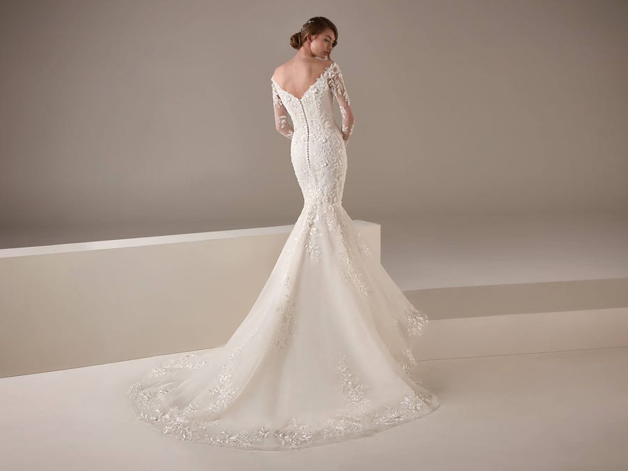 2020 Mermaid Wedding Dresses Lace Appliqued Bridal Dress Elegant Sweep Train Custom Made Vestidos De Novia