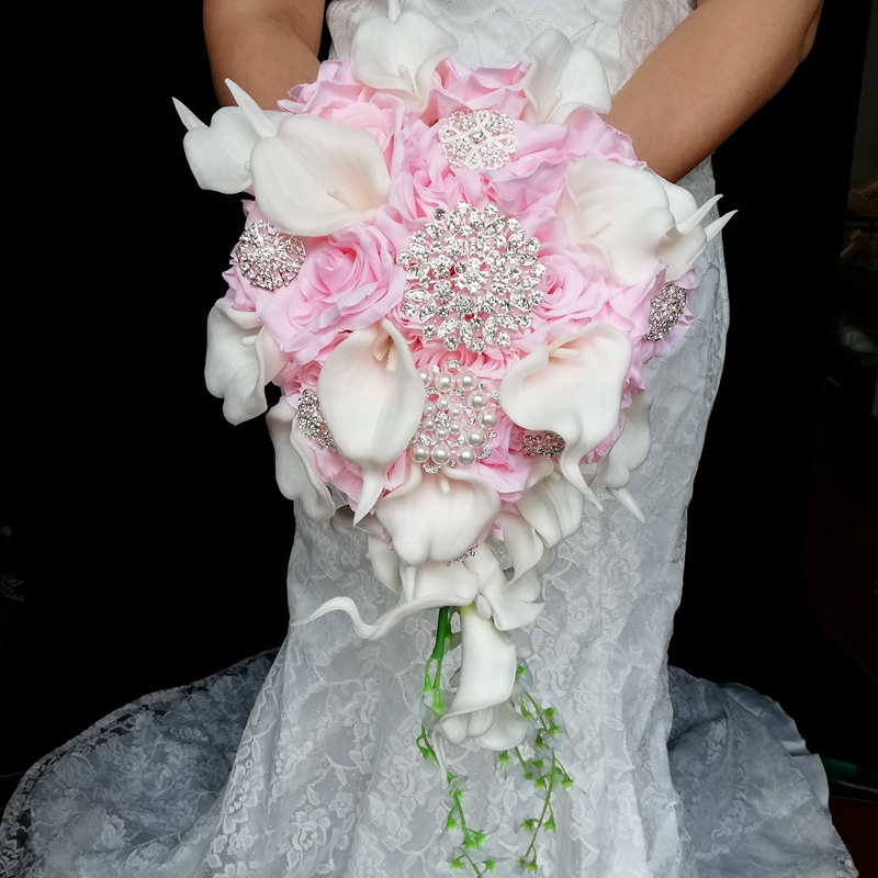 Waterfall/Cascading Wedding Flowers Pink Rose Calla Lilies Bridal Bouquets Artificial Rhinestones Crystal Bouquet De Mariage Dropshipping
Waterfall/Cascading Wedding Flowers Pink Rose Calla Lilies Bridal Bouquets Artificial Rhinestones Crystal Bouquet De Mariage Dropshipping