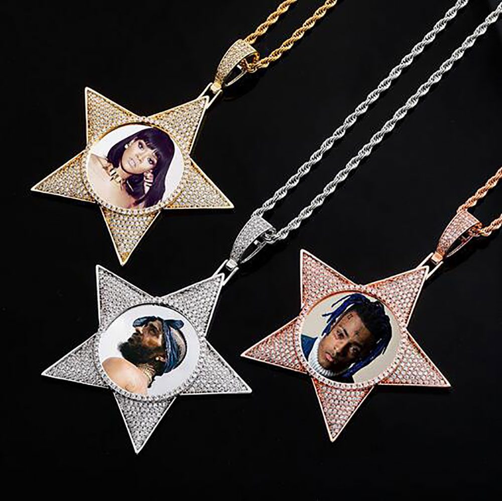 14K Gold Custom Made Memory Picture Po Pendant Iced with 18quot 20quot 24quot Rope Chain Necklace Zircon Bling Mens Hip h