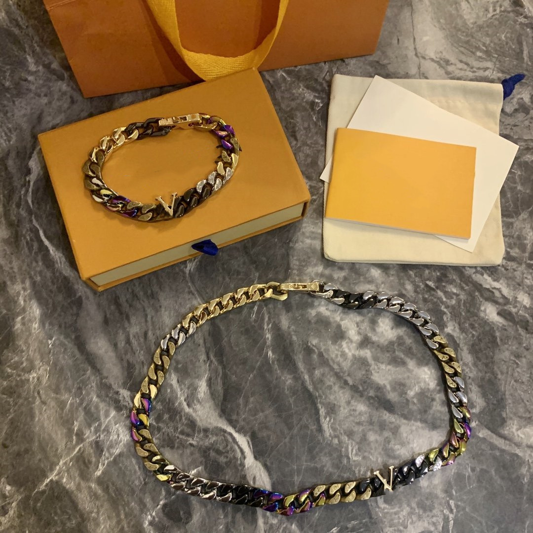 Man Necklace stitching color modeling chain necklaces polished enamel crystal chain link necklace hip hop trend charm necklace