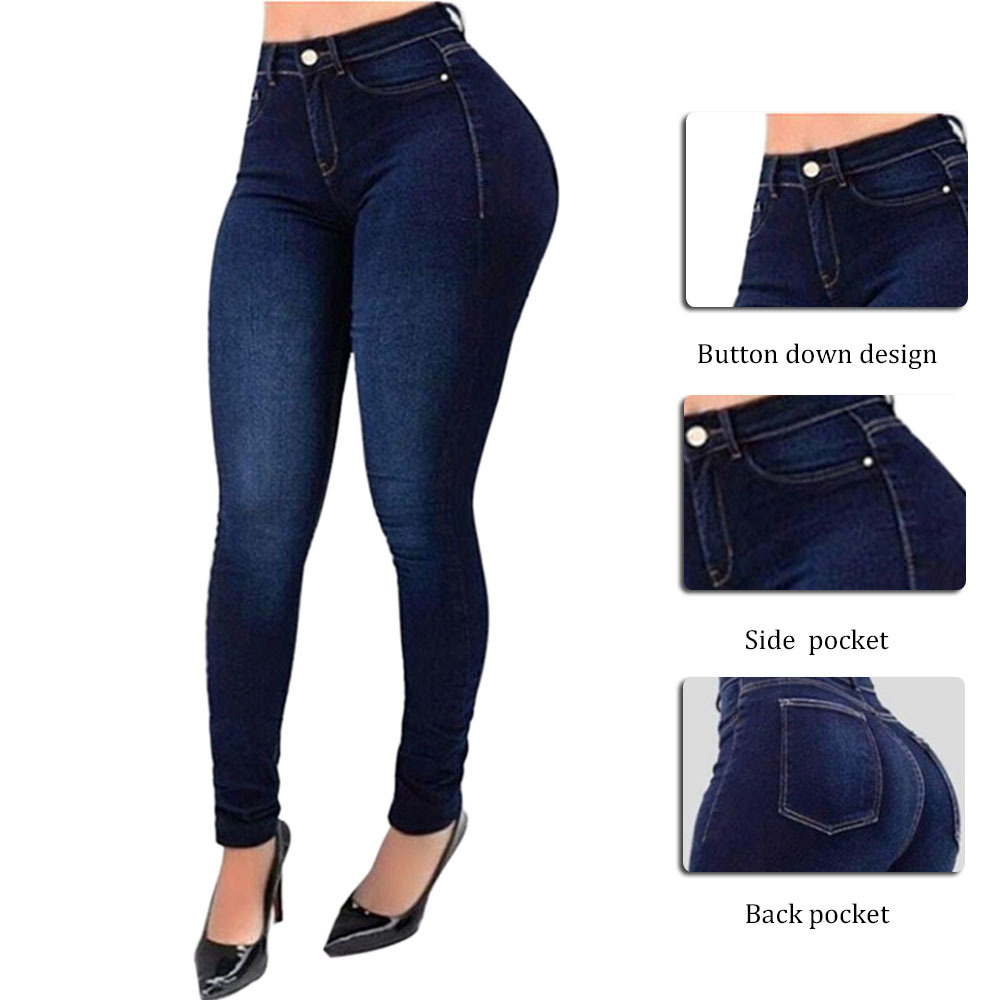 CYSINCOS Women High Waisted Skinny Denim Jeans Stretch Slim Pants Calf Length Jeans Casual Button Office Lady Pants Plus Size CX200815