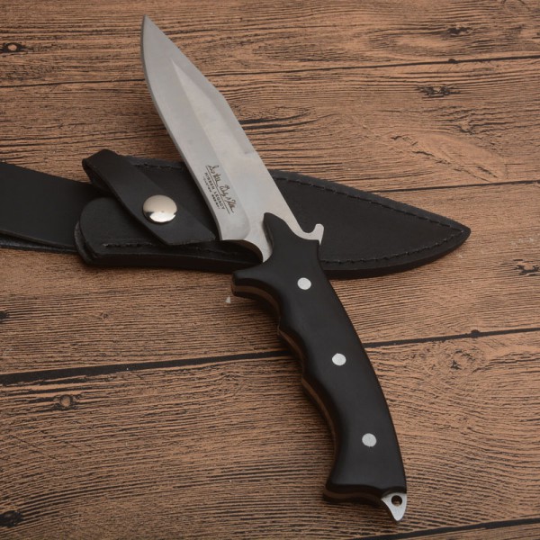 Outdoor Survival Straight Knife 8Cr13 Satin Full Tang Rosewood Handle Fixed Blade Hunting Knives With Leather Sheath