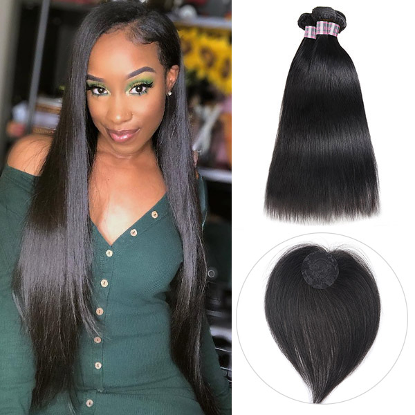 Ishow Human Hair Bundles With Closure Straight Virgin Hair Extensions 3/4pcs With Hair Topper Circular Closure for Black Women