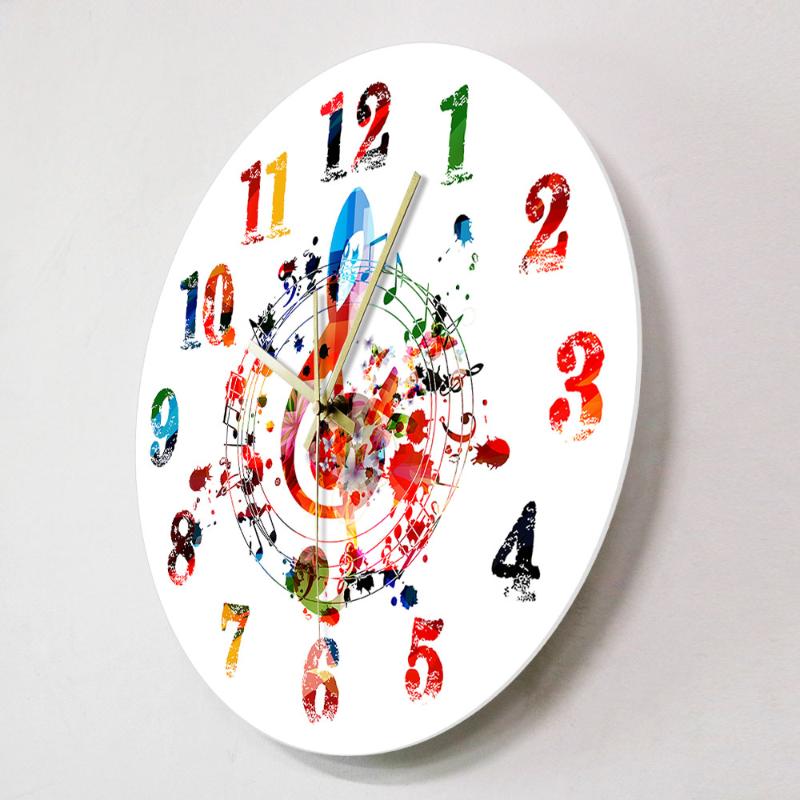 Colorful G-clef Treble Symbol with Music Notes Wall Clock Creative Rhythmic Ornate Home Decor Melody Musical Sign Art Wall Watch