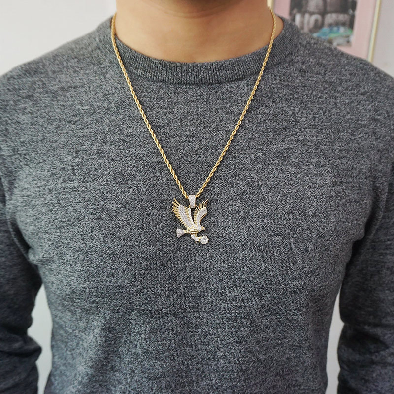 WENDYFO High Quality Eagle Pendant Necklace Men Gold Color Charm Chain Necklaces Punk Zircon Rapper Fashion Hip Hop Jewelry Gift Y200810