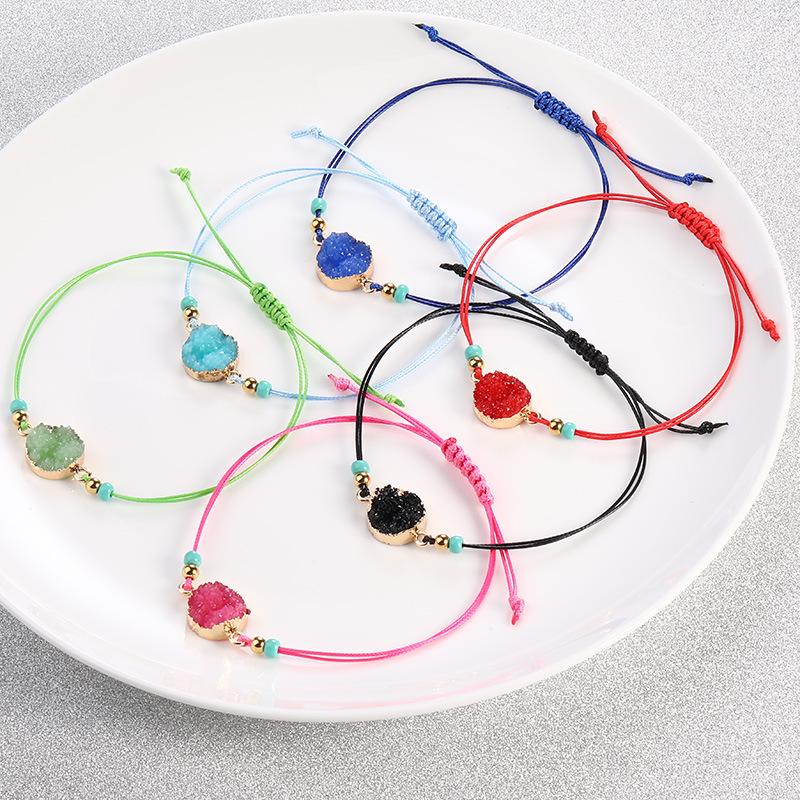 Fashion Druzy Resin Stone Bracelet Make a Wish Card Wax Rope Braided Bracelets Womens Korean Jewelry Gift