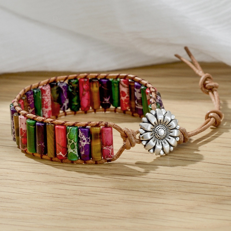 Natural Stone Leather Wrap Beaded Bracelets Handmade Fashion 7 Chakra Men Women Flower Tree of Life Healing Yoga Bracelet