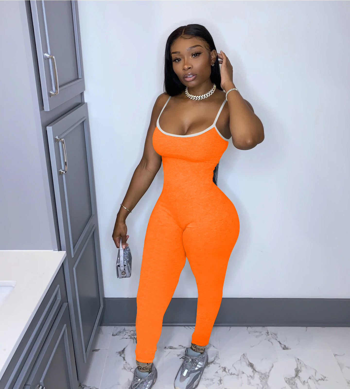 2XL Summer Women solid color sling Jumpsuits casual fitness Rompers sleeveless black skinny bodysuits grey sports stack pants leggings 3638