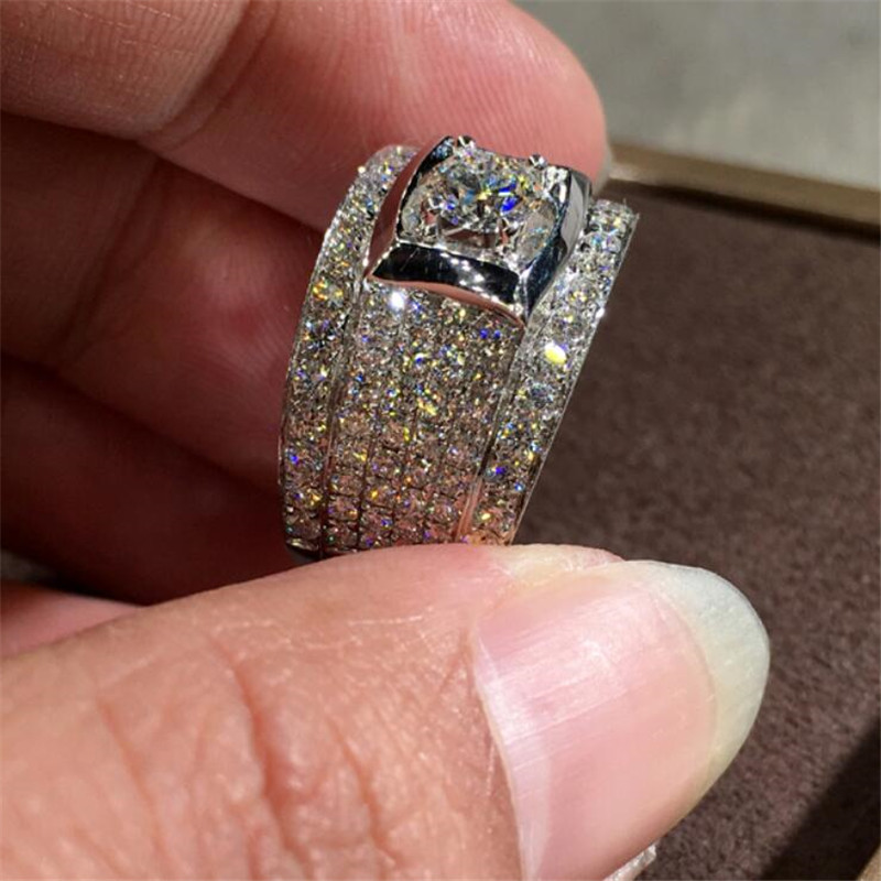 Size 6-10 New Sparkling Luxury Jewelry 925 Sterling Silver Round Cut White Topaz CZ Diamond Gemstones Promise Eternity Women Wedding Ring