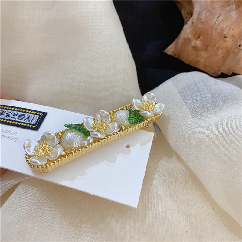 MENGJIQIAO Hot Sale Green Leaf Hairgrips Jewelry Handmade Elegant Pearl Flower Hairpins For Women Gilrs Wedding Accessories