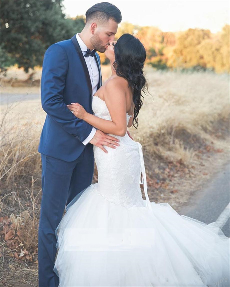 Luxury Ivory Lace Mermaid Wedding Dress For Bride Sweetheart Applique Puffy Tulle Dresses Long Train Plus Size Bridal Gowns