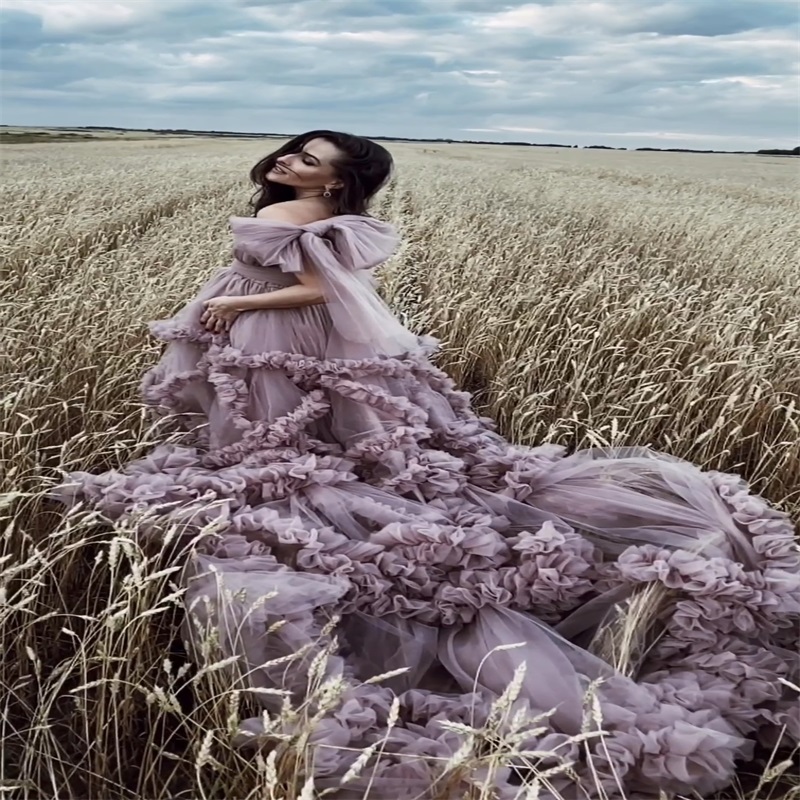 pregnant wedding robes long sleeves ruched tulle newest night gown for women ribbon sweep train sexy vneck sleepwear