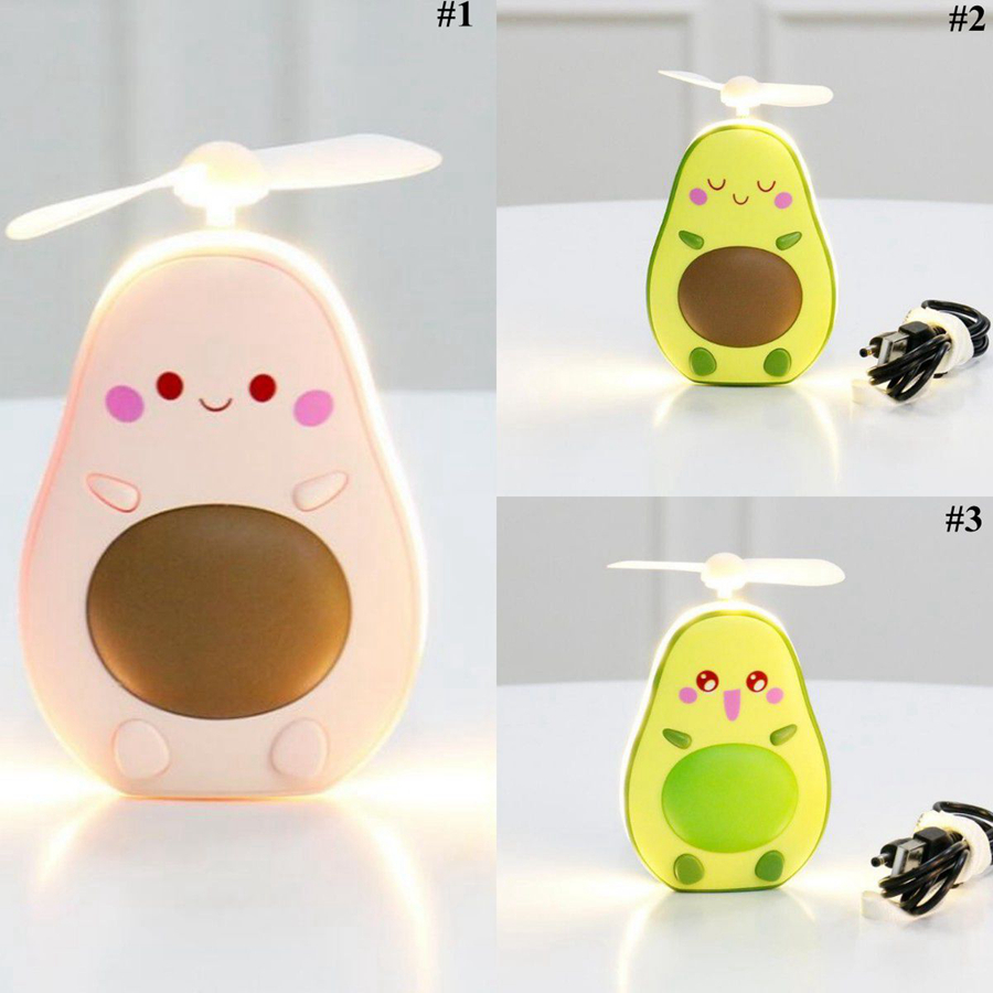 Avocado Fan Cartoon Portable Rechargeable Mini USB Children Handheld Fans with Light Mirror Party Favor Mini Fan Wholesale