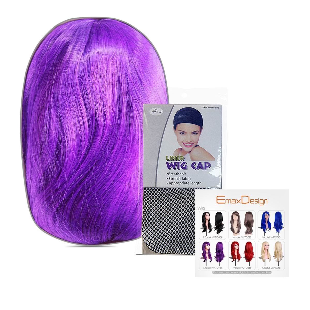 EmaxDesign Wigs 28 Inch Cosplay Wig For Women With Wig Cap and Comb (Dark Purple)