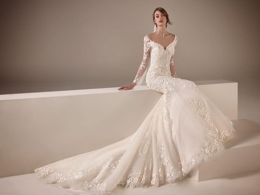 2020 Mermaid Wedding Dresses Lace Appliqued Bridal Dress Elegant Sweep Train Custom Made Vestidos De Novia
