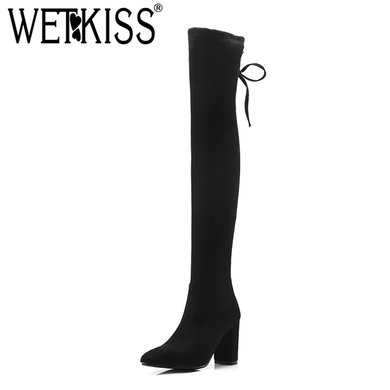 WETKISS Winter Keep Warm Women Over The Knee Boots Black Thick Heel Shoes Pointed Toe Female Stretch Boots Lace-Up Long Shoes
WETKISS Winter Keep Warm Women Over The Knee Boots Black Thick Heel Shoes Pointed Toe Female Stretch Boots Lace-Up Long Shoes
