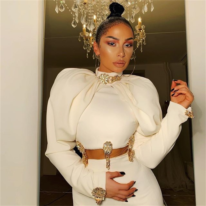 Arabic Dubai Mermaid Evening Dresses High-neck Beads Peplum Long Sleeves Formal Party Gown Sweep Train Custom Made Red Carpet Dress Hot Sale