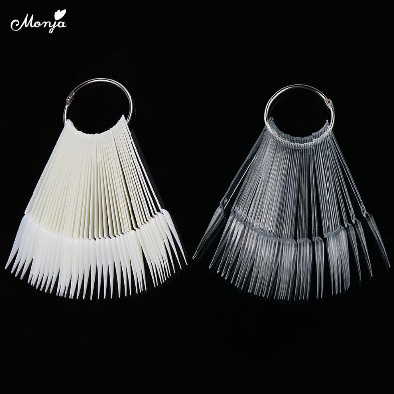 Monja 40pcs Sharp Fan Shaped Nail Art False Tips Polish Gel Color Practice Display Showing Card Sticks Manicure Tool