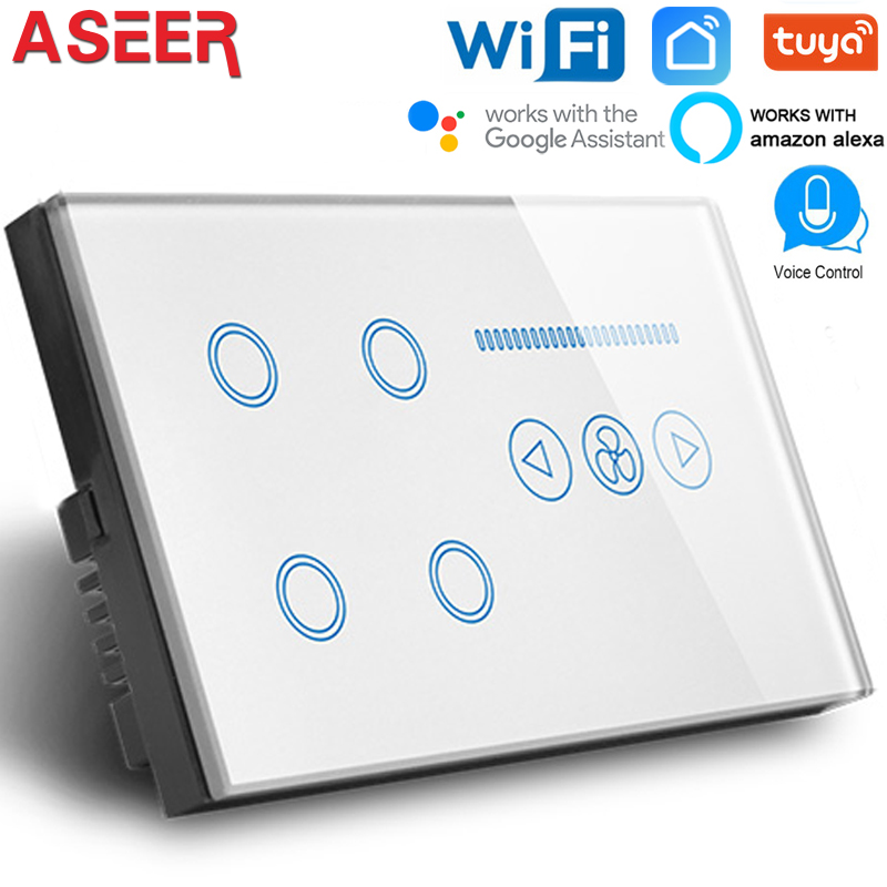 ASEER Smart WIFI Switch 4 gang WIFI light switch with Ceiling Fan Switch,White/Black Crystal Glass Panel,Work alexa,google
ASEER Smart WIFI Switch 4 gang WIFI light switch with Ceiling Fan Switch,White/Black Crystal Glass Panel,Work alexa,google