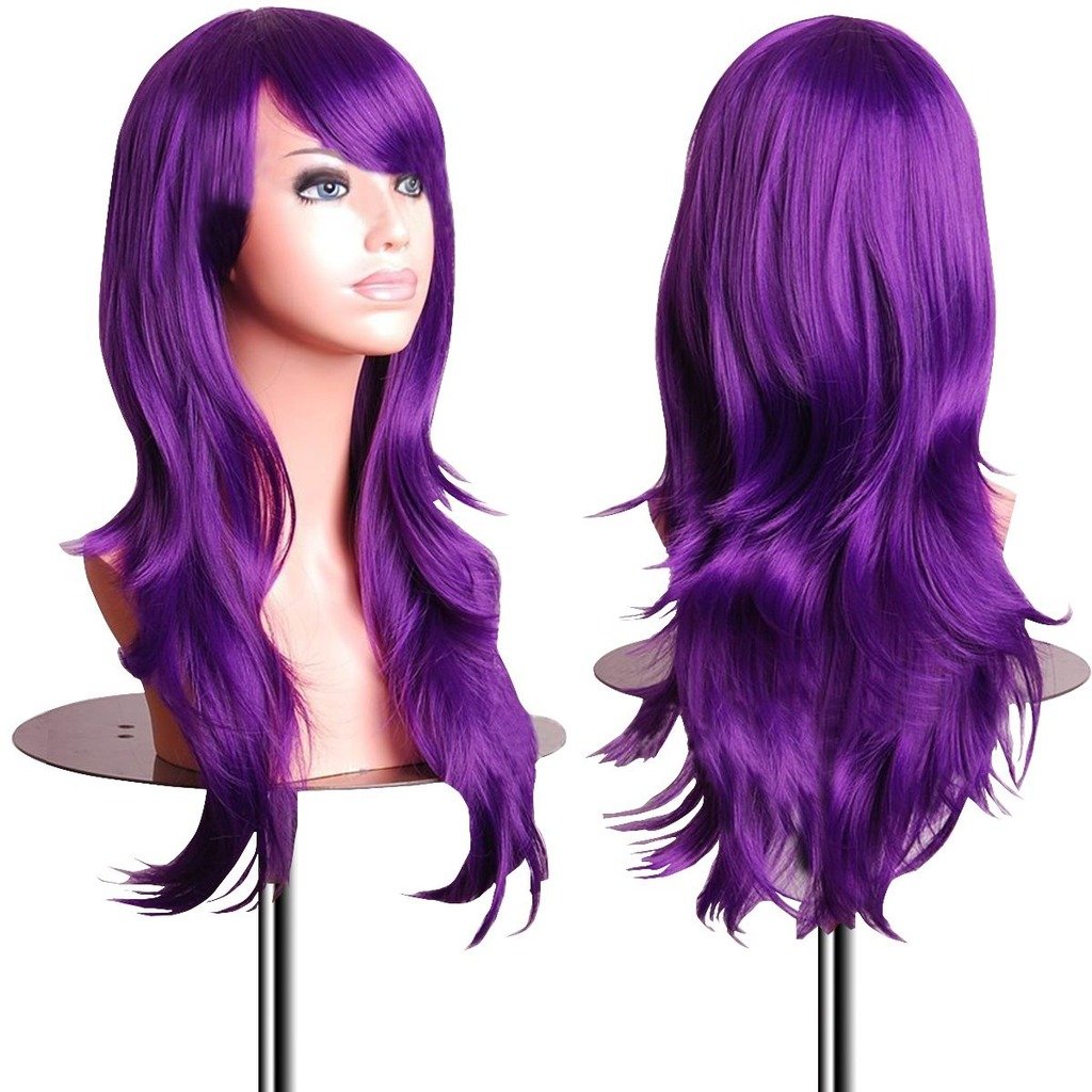 EmaxDesign Wigs 28 Inch Cosplay Wig For Women With Wig Cap and Comb (Dark Purple)