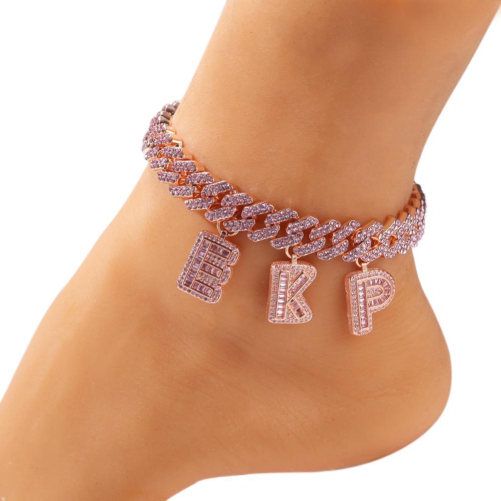 THE BLING KING Hiphop DIY Statement 12mm S-Link Miami Cuban Necklace Baguette Letter Pendant ankle Jewelry Wholesale Own Style Y200810