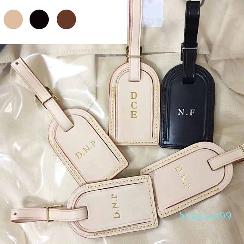 New- luggage tag Classical Real Leather Personalized custom Logo travel label add hot stamping initials