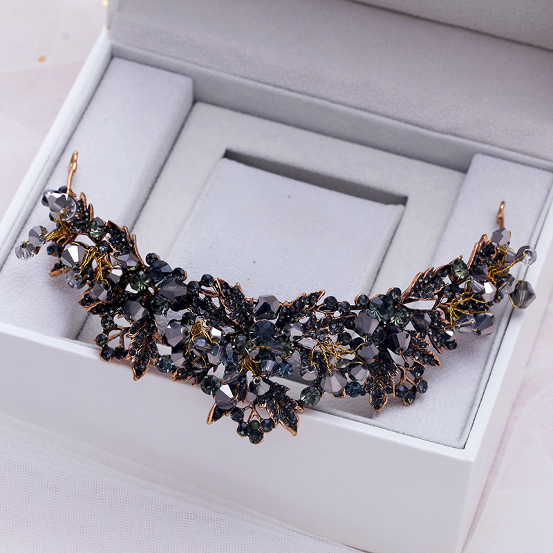 DIEZI Baroque Black Crystal Beads Bridal Tiaras Crown Rhinestone Diadem Pageant Veil Tiara Headbands Wedding Hair Accessories Y200807