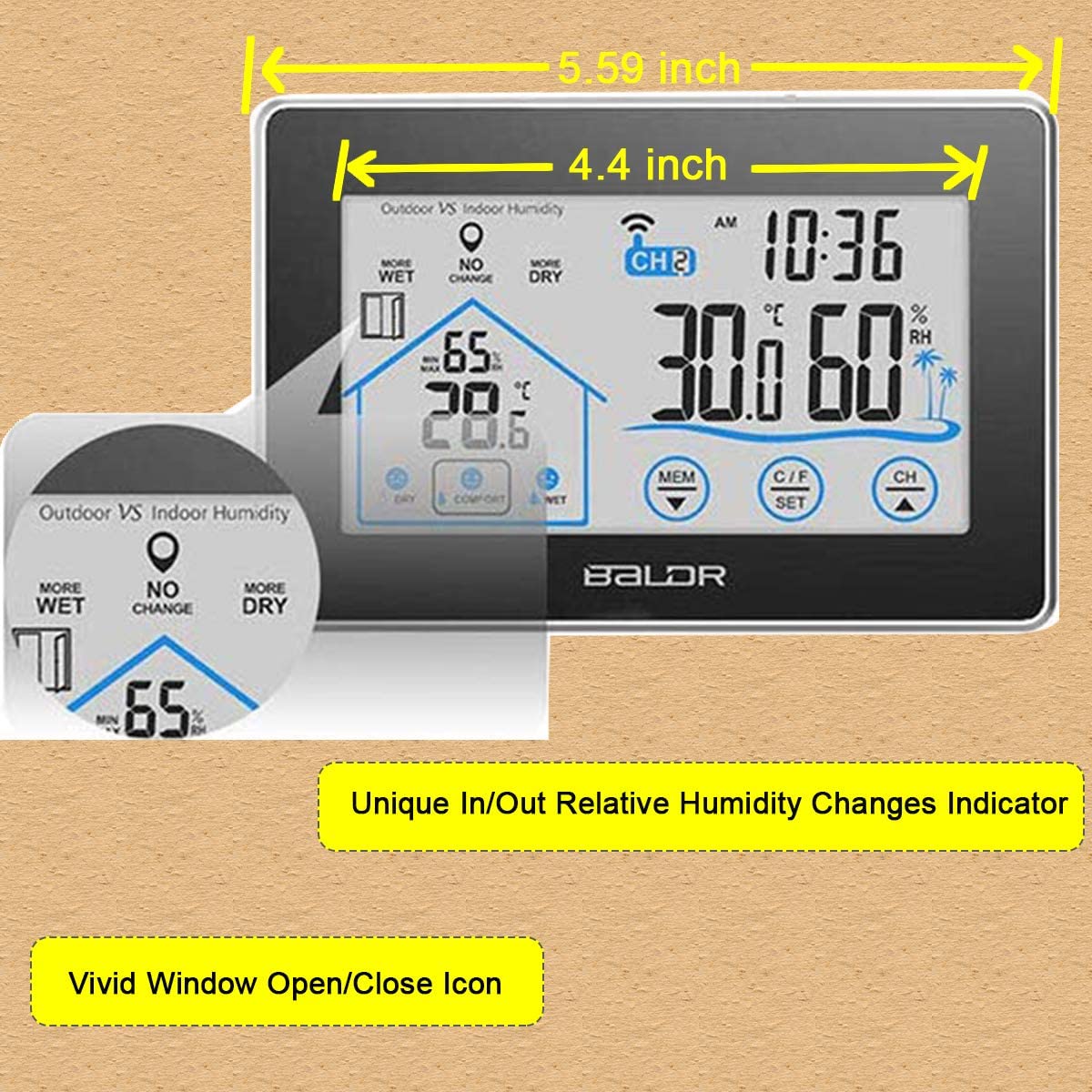 Wireless Outdoor Indoor Weather Station Hygrometer Thermometer Barmeter Clock8265552