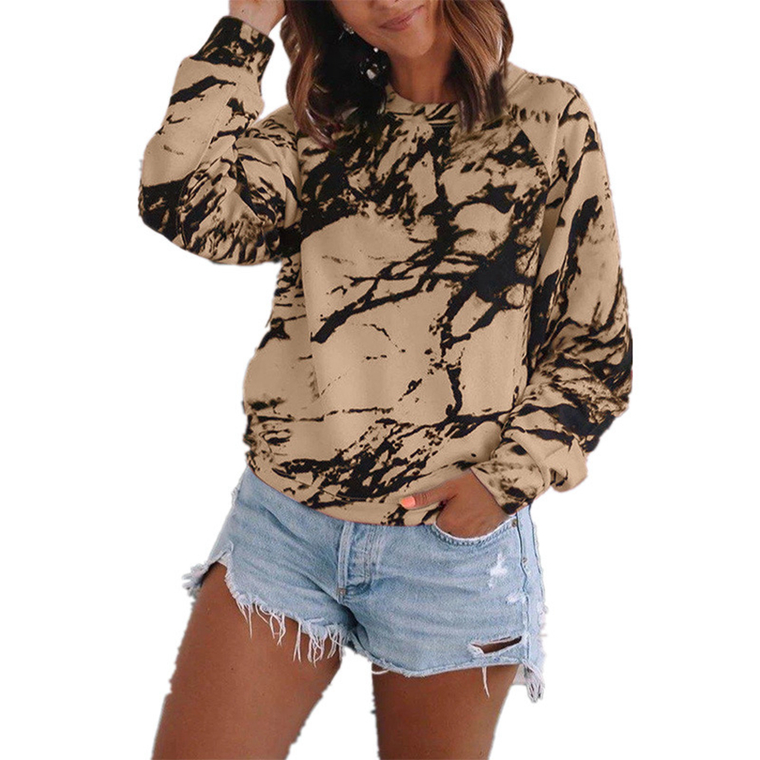 T-Shirt 2021 autumn winter European and American style women's loose top tie-dye printing long-sleeved women