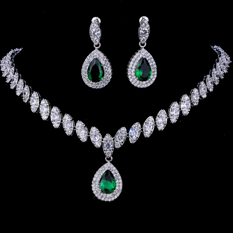 Emmaya Simulated Bridal Jewelry Sets Silver Color Necklace Sets 4 Colors Wedding Jewelry Parure Bijoux Femme Y200810