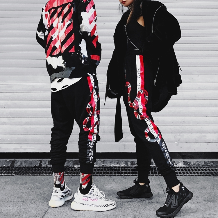 YEELOCA High Quality Coral Snake Print Hip Hop Trousers Harajuku Cotton Streetwear Jogger Sports Harem Pants 200925