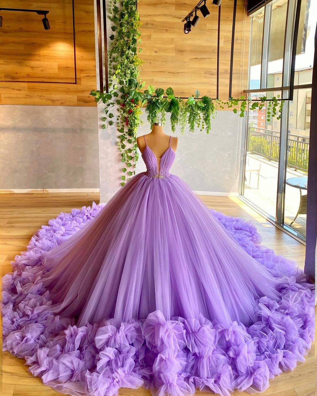 Purple Wedding Dresses A Line Tulle Spaghetti Beaded Wedding Dress Custom Made Sweep Train Vestidos De Novia