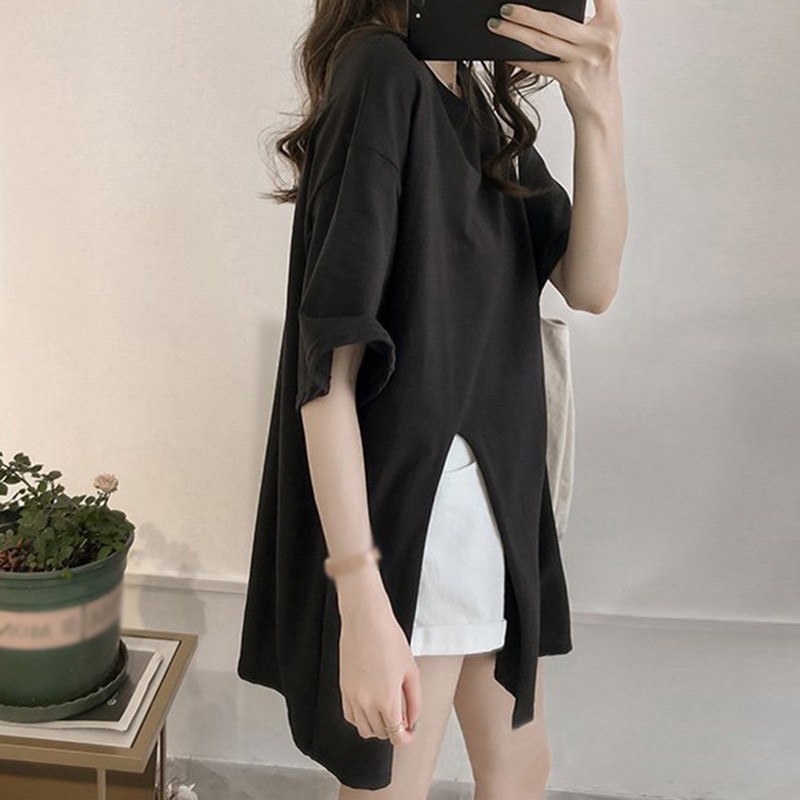 Spring Summer Korean Style Wild Slim Split Solid Color Short-Sleeved Top T-Shirt, Black
Spring Summer Korean Style Wild Slim Split Solid Color Short-Sleeved Top T-Shirt, Black