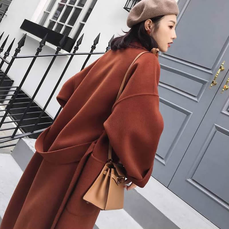 2020 Autumn winter New Women's Casual wool blend trench coat oversize Solid Cashmere Coats Cardigan Long coat with belt S-XXL