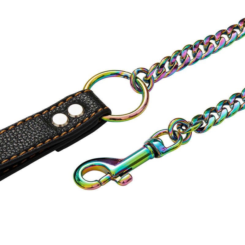 18K Colorful Plated Stainless Steel Dog Collar and Leash Choke Chain for Large Dogs Pitbull Rottweiler Pet Stuff Accessories