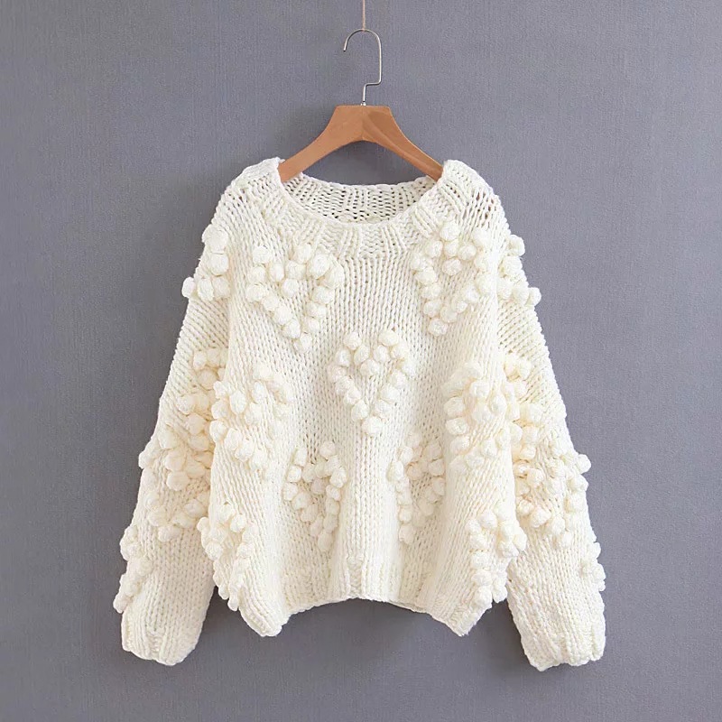Fannic Autumn and winter ball embroidery pullover loose thick knit O-Neck sweater women, Brown
Fannic Autumn and winter ball embroidery pullover loose thick knit O-Neck sweater women, Brown