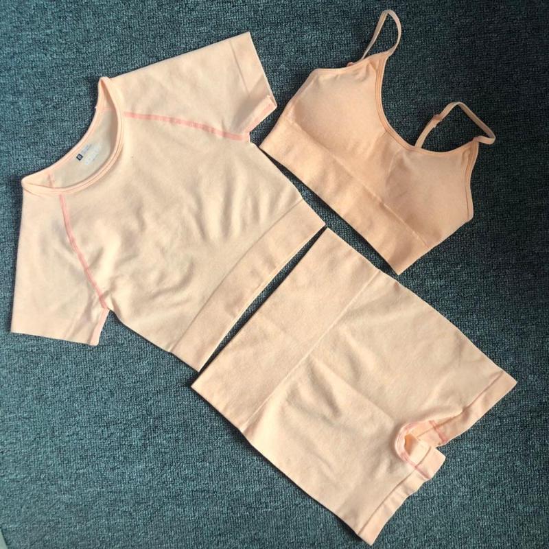 3/PCS Yoga Set Workout Seamless Women Sportswear Gym Clothing Sports Suits Fitness Short Sleeve Crop Top High Waist Leggings