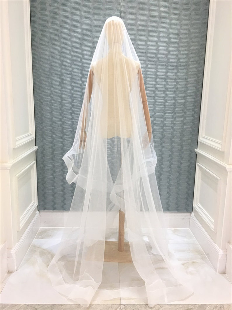 Real Picture Bridal Veils Ribbon Edge Wedding Wraps White Ivory Soft Tulle White Ivory Two Layer With Comb
