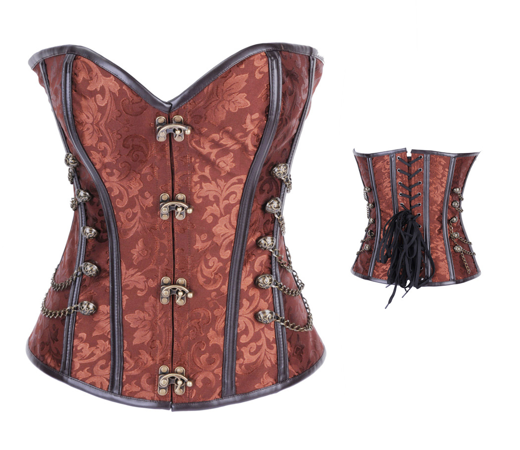 Classical Steel Boned Steampunk Corset Outwear Top Cord Lacing Up Bustier Plus Size S-5XL