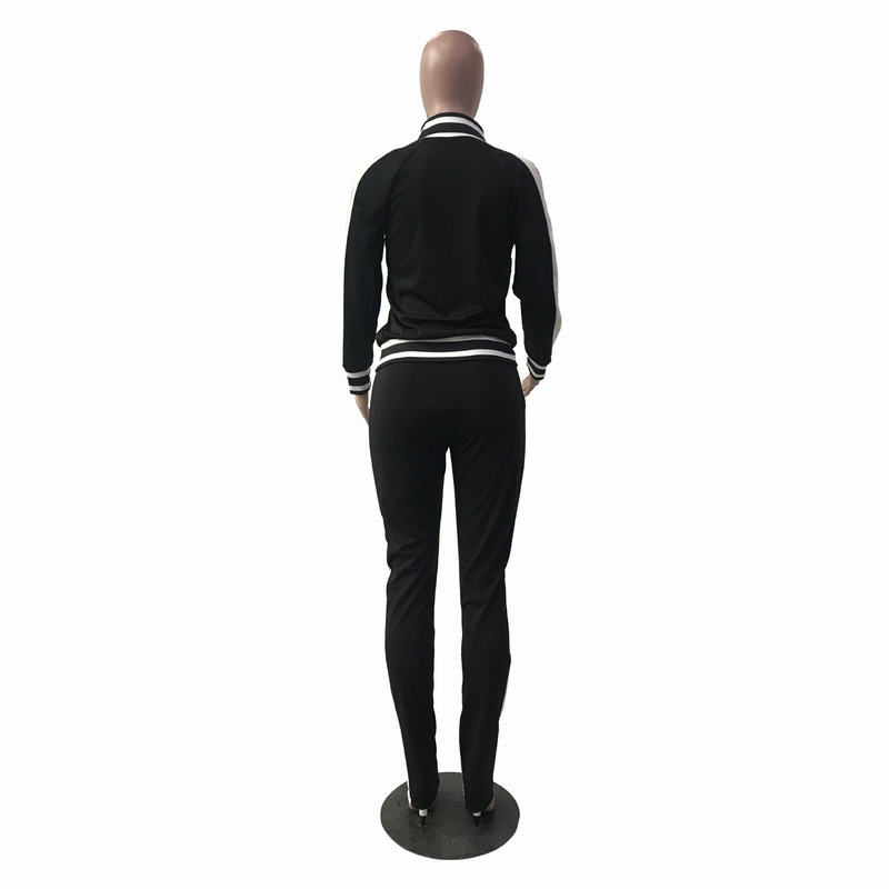 Autumn Winter Two Piece Set Tracksuit For Women Long Sleeve Striped Coat And Skinny Pants Sweat Suits Casual Sportswear Outfits T200810