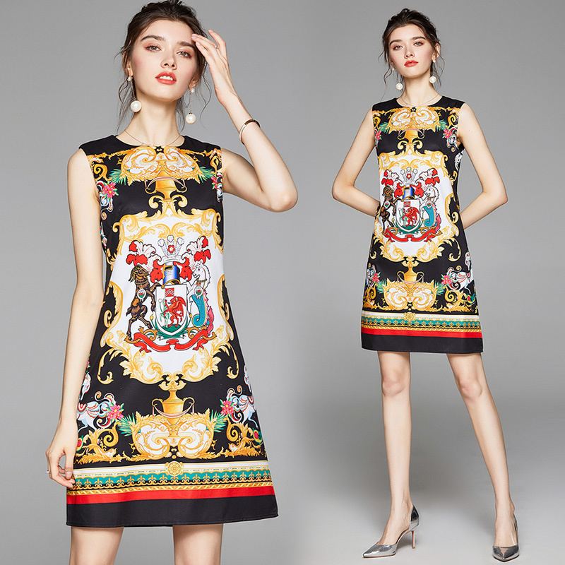 New Arrival Summer Runway Vintage Baroque Print Crew Neck Sleeveless Empire Waist Women Ladies Casual Party Beach A-Line Mini Vest Dress, Multi
New Arrival Summer Runway Vintage Baroque Print Crew Neck Sleeveless Empire Waist Women Ladies Casual Party Beach A-Line Mini Vest Dress, Multi