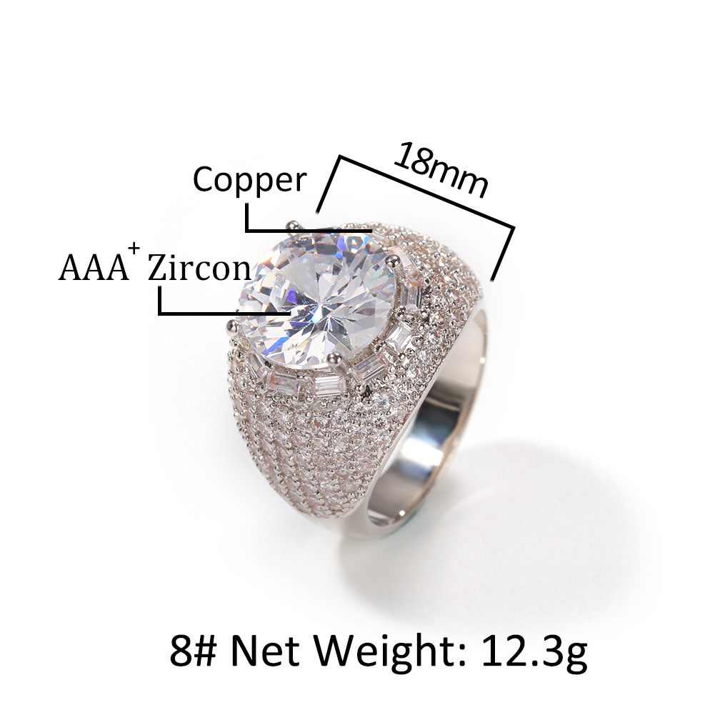 Men's Hip Hop Diamond Stone Rings 18k Real Gold Plated Bling Cubic Zircon Finger Ring Jewelry Gift