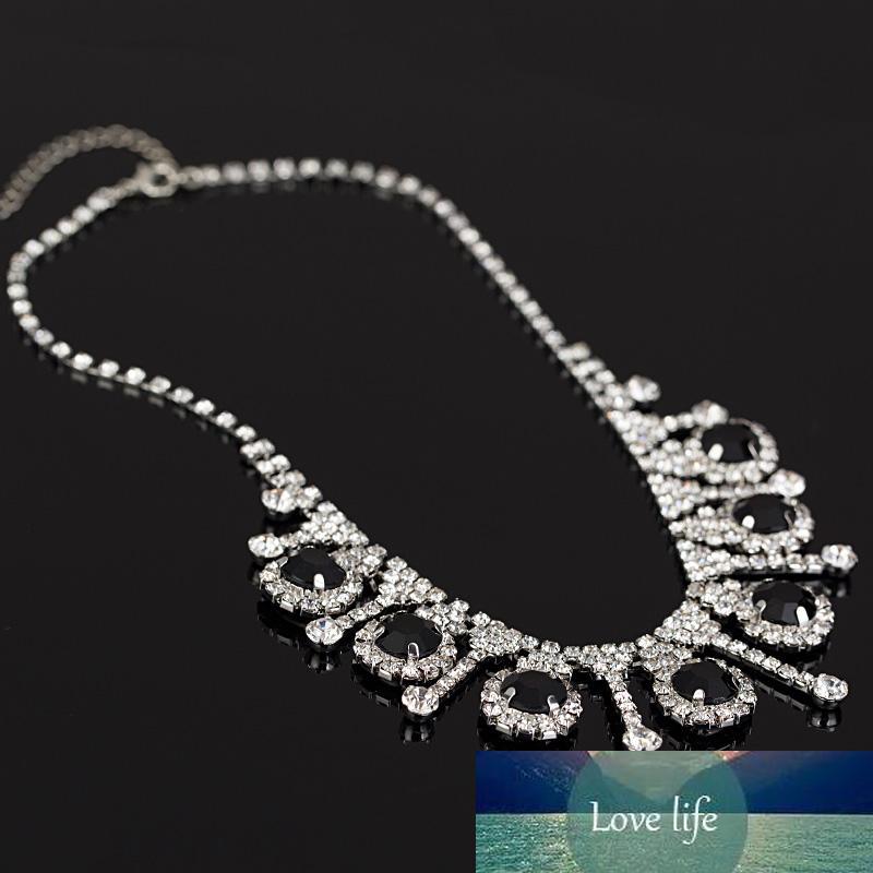 Fashion Wedding Jewelry Sparkling Rhinestone Crystal Choker Necklace Earrings Set Charm Silver Plated Bridal Jewelry Sets