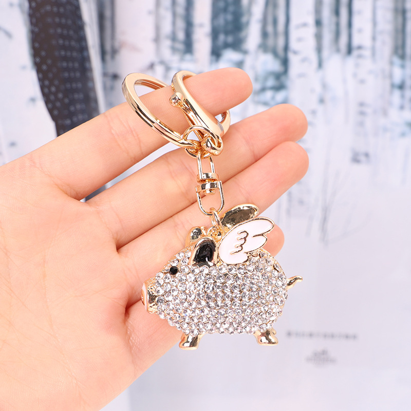 

Fashion Women Girl Car Key Ring Rhinestone Inlaid Flying Pig Keychain Key Ring Metal Holder Hanging Decoration Gift Jewelry New