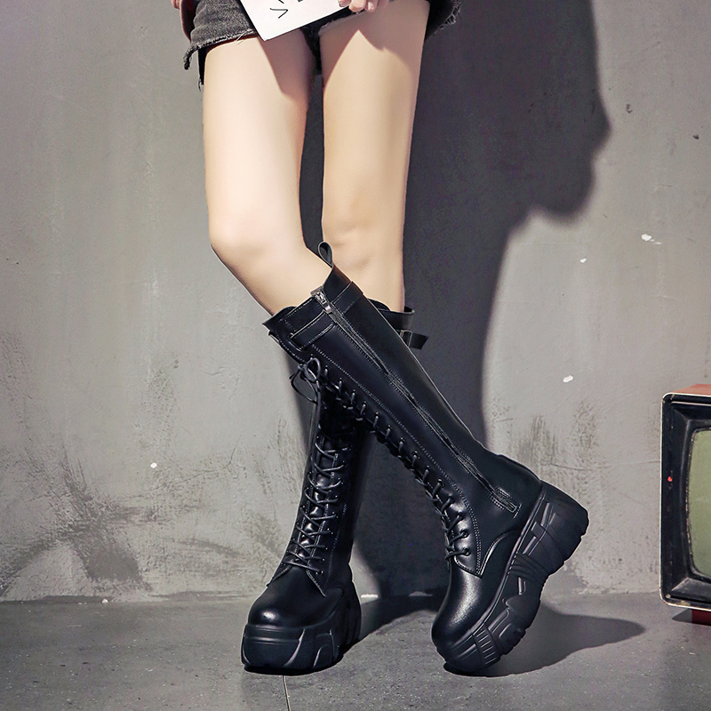 Spring Women's Square Heel Lace-Up Knee High Long Boots Fashion Bling Rhinestone Leather Platform Boots Black Zapatos De Mujer
Spring Women's Square Heel Lace-Up Knee High Long Boots Fashion Bling Rhinestone Leather Platform Boots Black Zapatos De Mujer